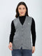 Women Grey Self Design V Neck Sleeveless Cardigan