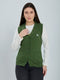 Women Green Self Design V Neck Sleeveless Cardigan