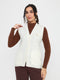 Women Off White Self Design V Neck Sleeveless Cardigan
