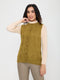 Women Mustard Self Design Round Neck Sleeveless Cardigan