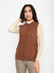 Women Rust Self Design Round Neck Sleeveless Cardigan