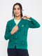 Women Teal Blue Self Design V Neck Full Sleeve Cardigan