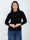Women Black Self Design Round Neck Full Sleeve Cardigan