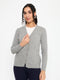 Women Grey Self Design V Neck Full Sleeve Cardigan
