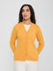 Women Yellow Self Design V Neck Full Sleeve Cardigan