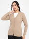 Women Beige Self Design V Neck Full Sleeve Cardigan