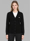 Women Black Self Design V Neck Full Sleeve Cardigan
