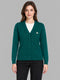 Women Teal Blue Self Design V Neck Full Sleeve Cardigan