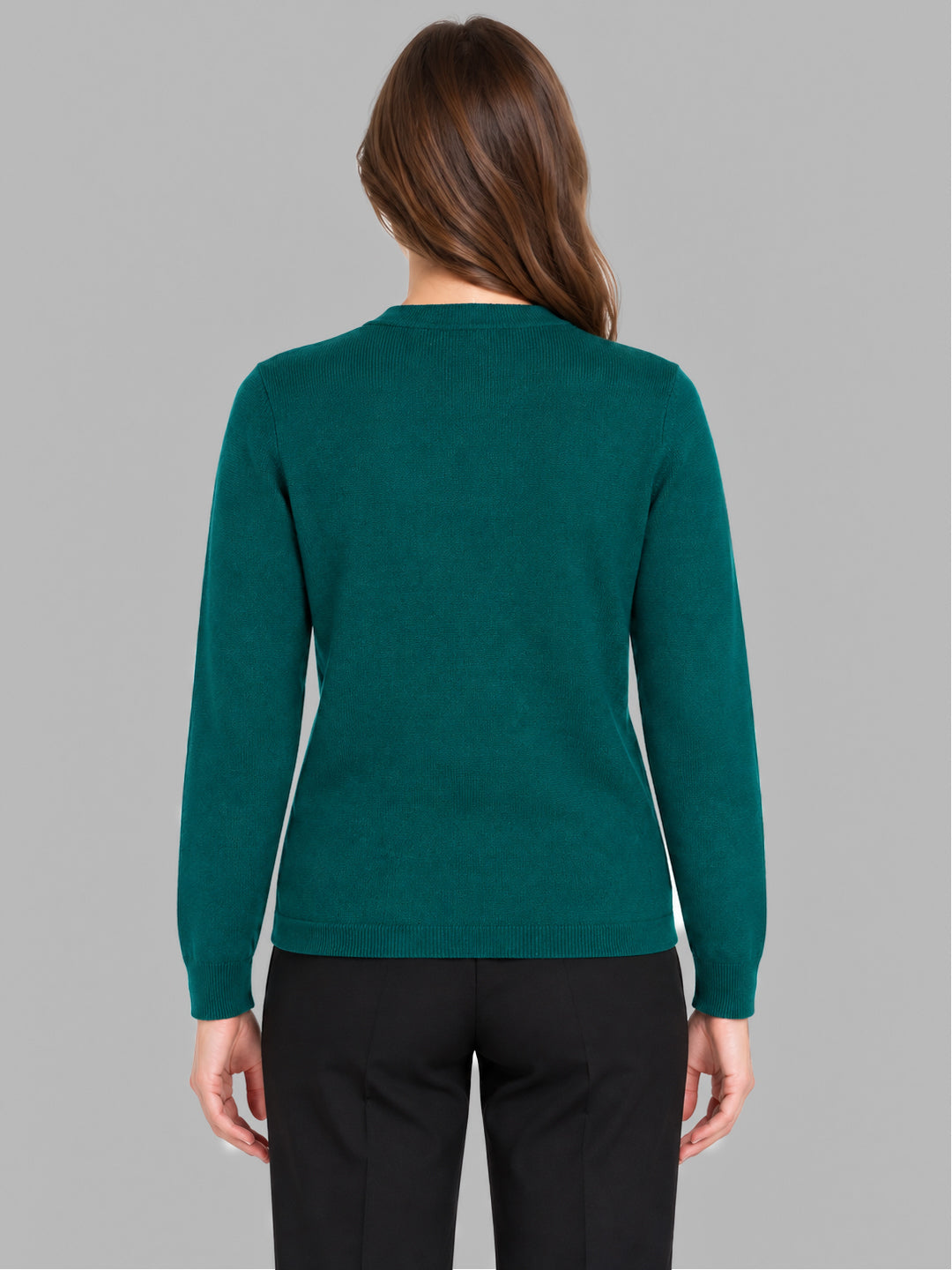 Women Teal Blue Self Design V Neck Full Sleeve Cardigan