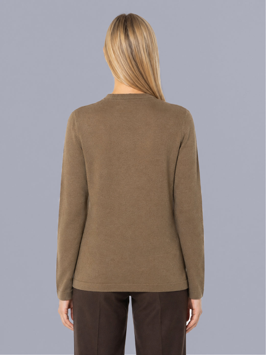 Women Camel Brown Self Design V Neck Full Sleeve Cardigan