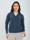Women Blue Self Design V Neck Full Sleeve Cardigan