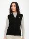 Women Black Self Design V Neck Sleeveless Cardigan