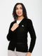 Women Black Self Design V Neck Full Sleeve Cardigan