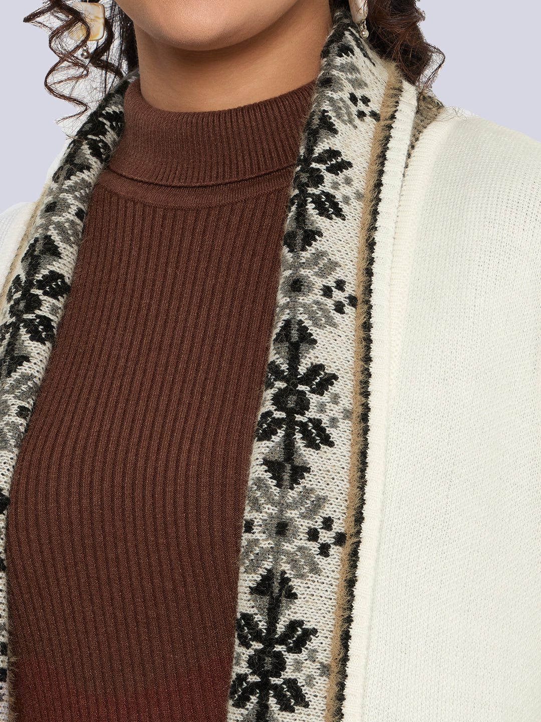 Women White Self Design V Neck Full Sleeve Cardigan