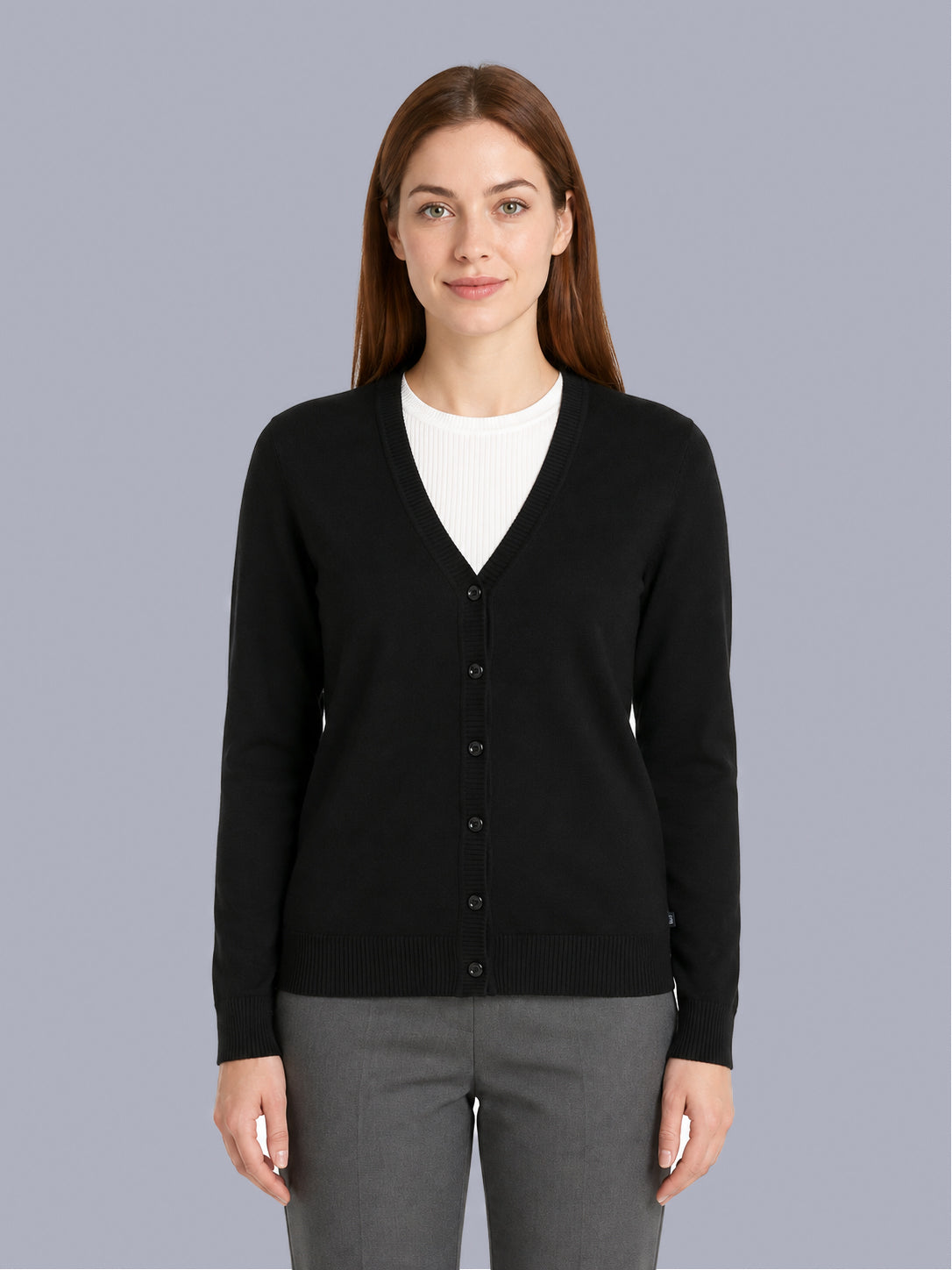 Women Black Solid V Neck Full Sleeve Cardigan
