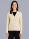 Women Beige Solid V Neck Full Sleeve Cardigan