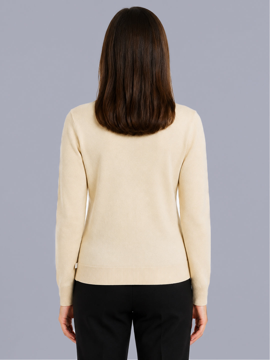 Women Beige Solid V Neck Full Sleeve Cardigan