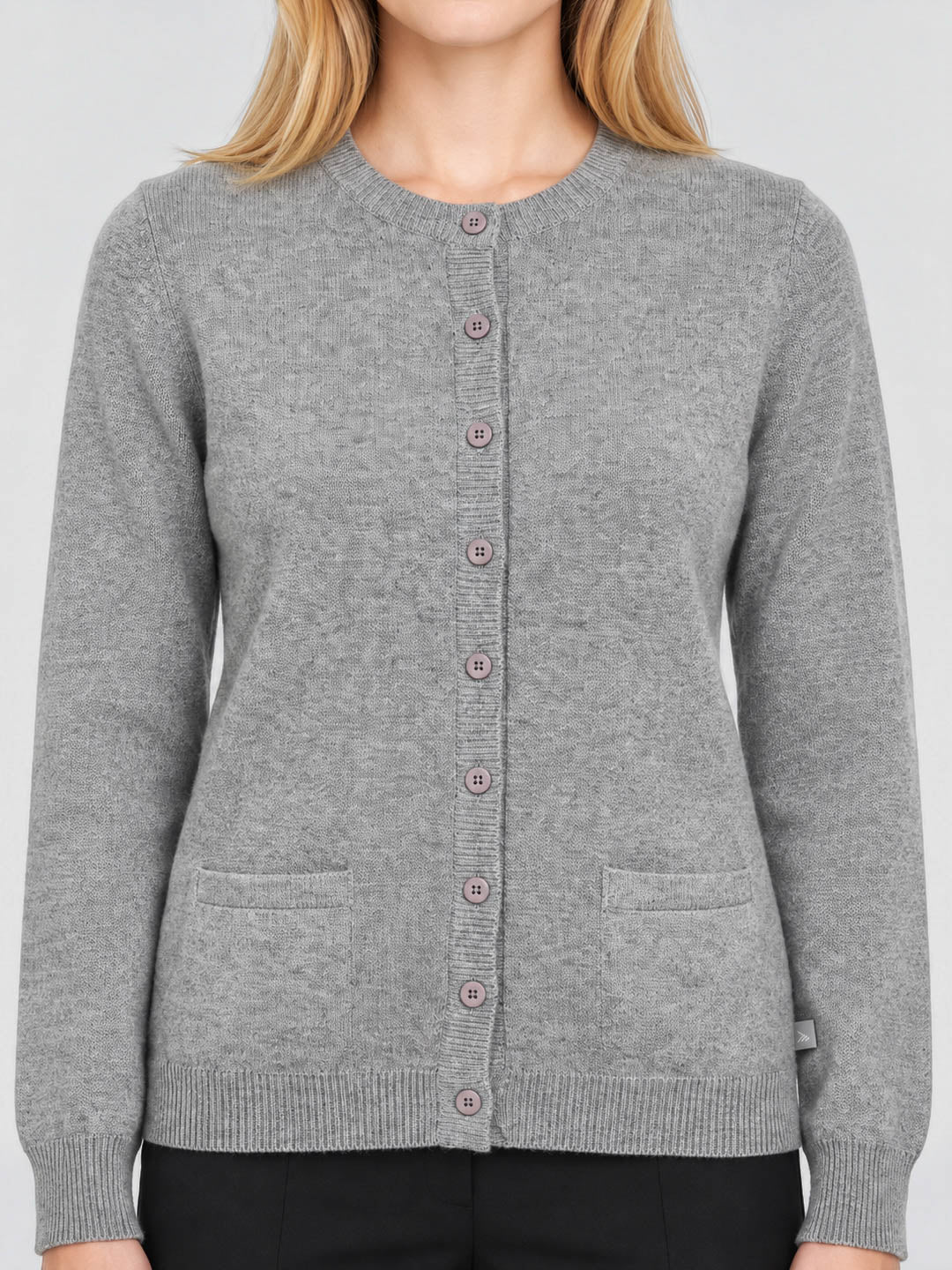 Women Grey Solid V Neck Full Sleeve Cardigan