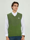 Men Green Self Design V Neck Sleeveless Sweater