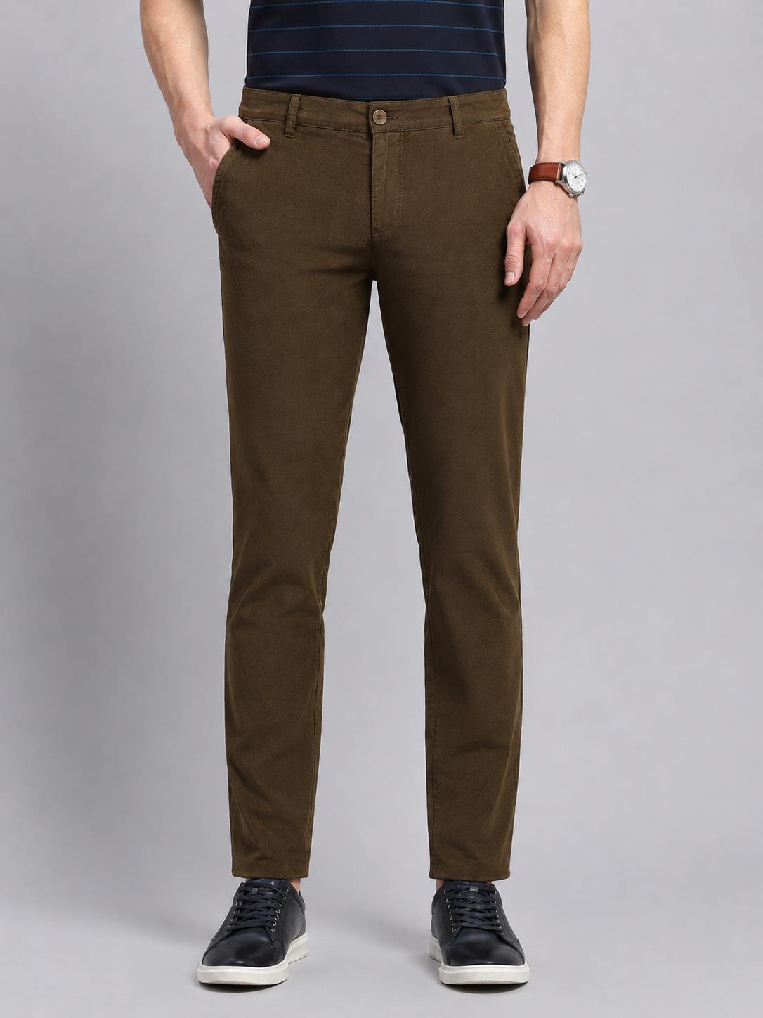 Men Brown Solid Regular Fit Trouser