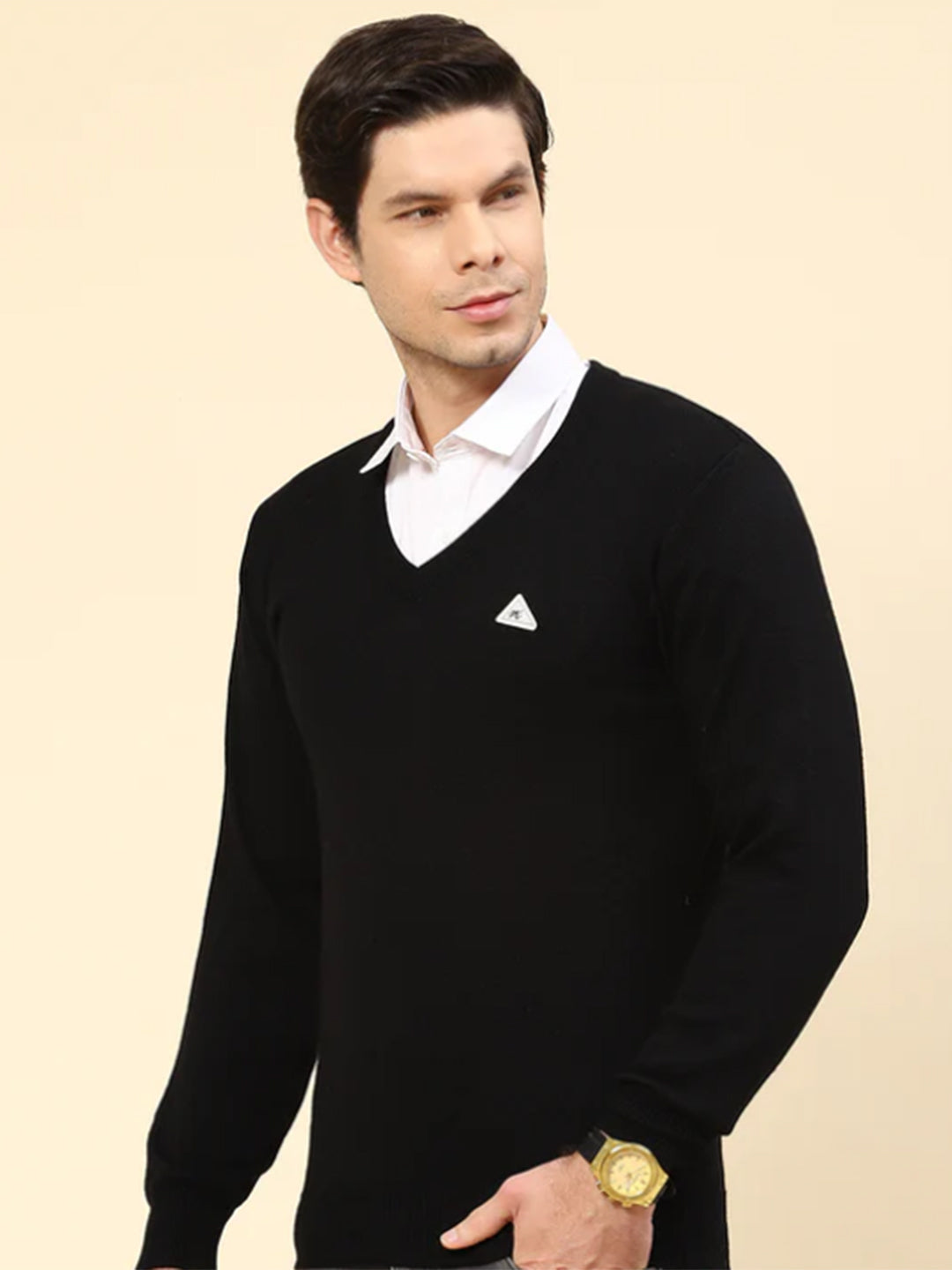 Monte Carlo Men Solid V Neck Full Sleeve Pullover