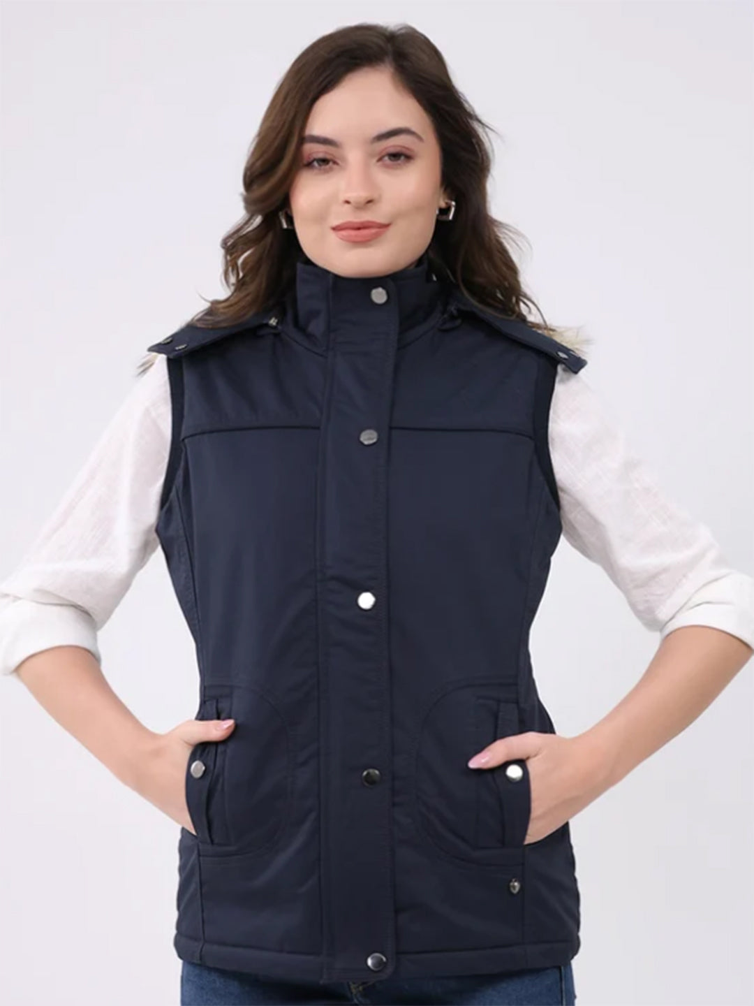 Monte Carlo Women Solid Hooded Sleeveless Parka Jacket