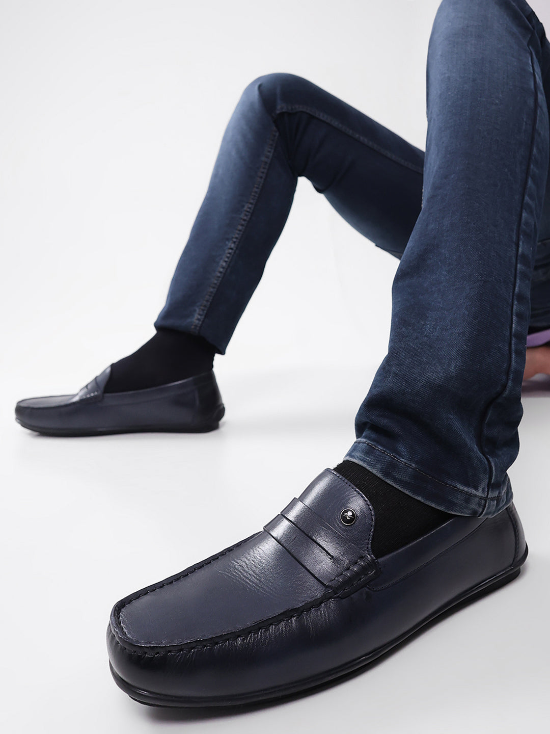 Men Navy Blue Slip on Genuine Leather Loafers
