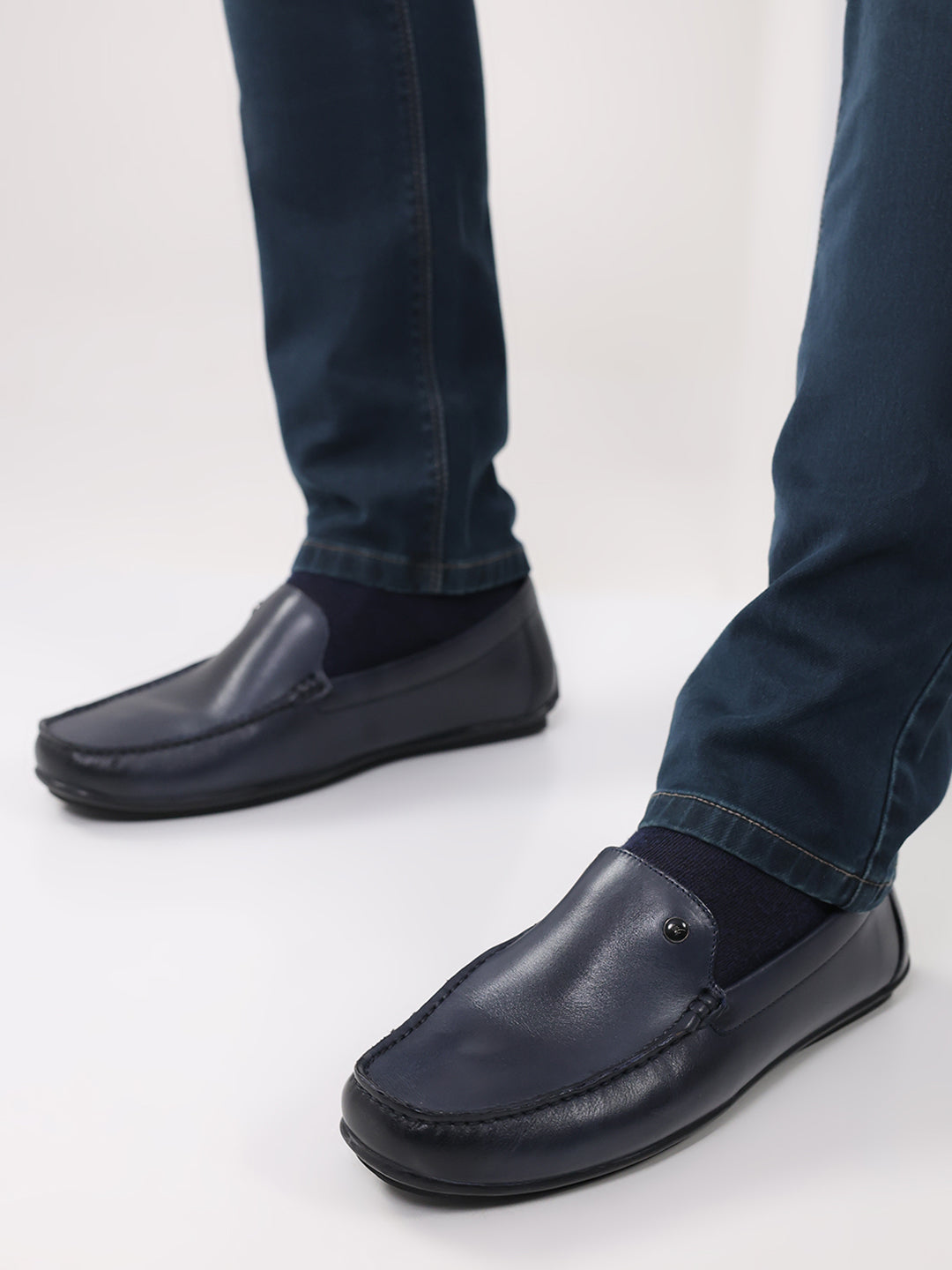 Men Dark Blue Slip on Genuine Leather Loafers