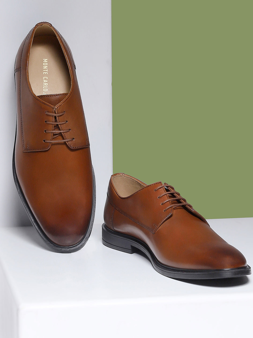 Men Tan Lace Up Genuine Leather Formal Derby