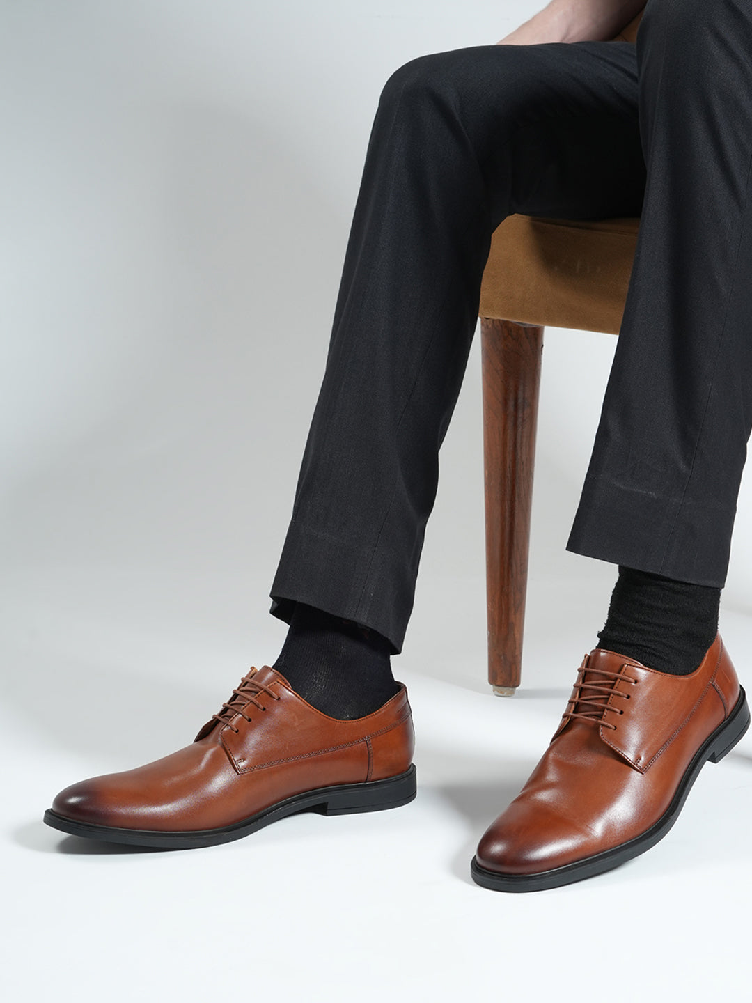 Men Tan Lace Up Genuine Leather Formal Derby