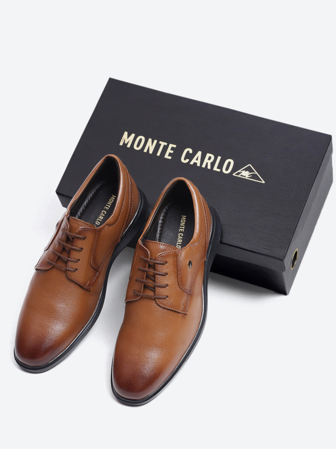 Men Tan Lace Up Leather Formal Derbys