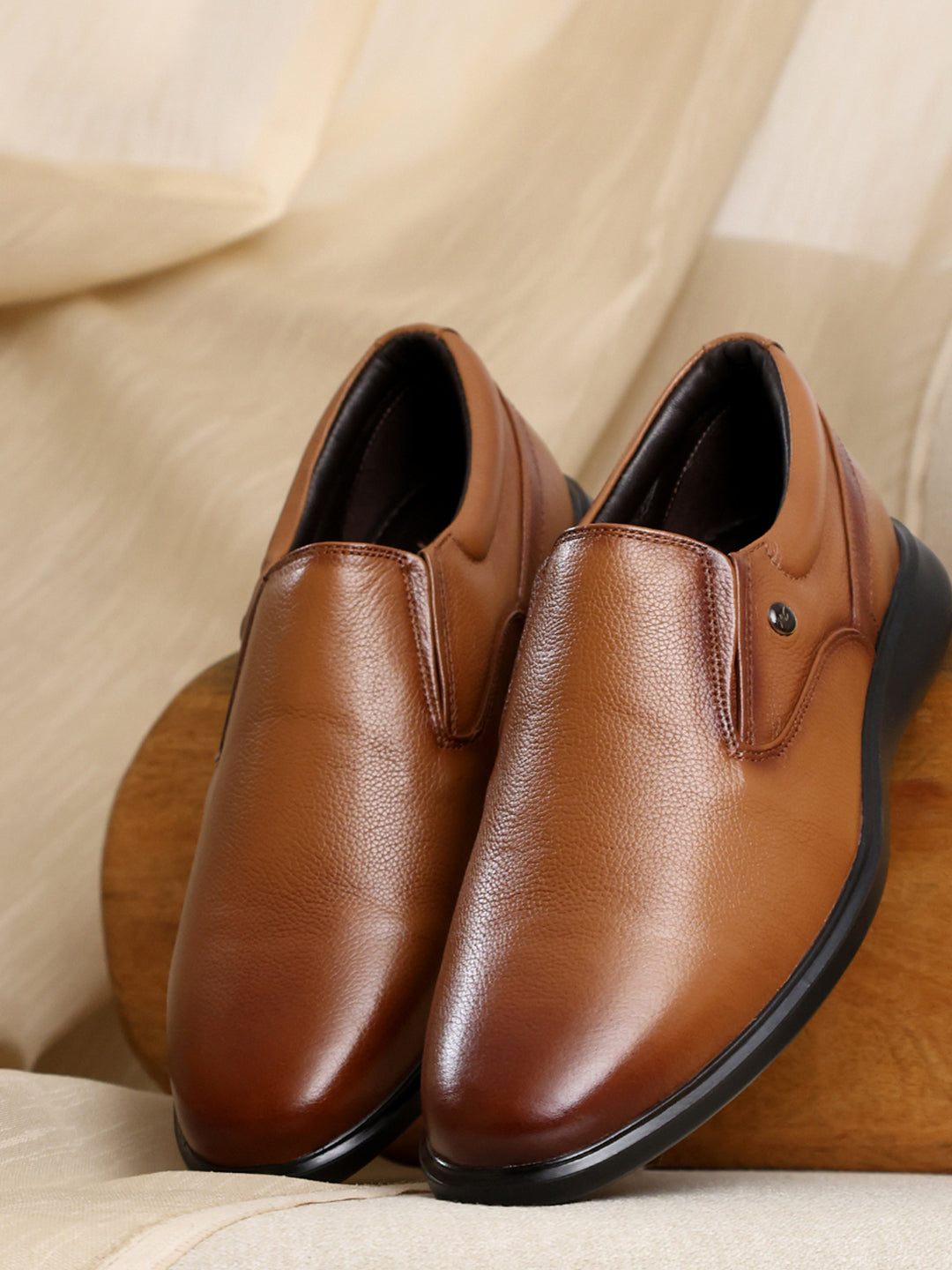 Men Tan Slip on Leather Formal Derbys