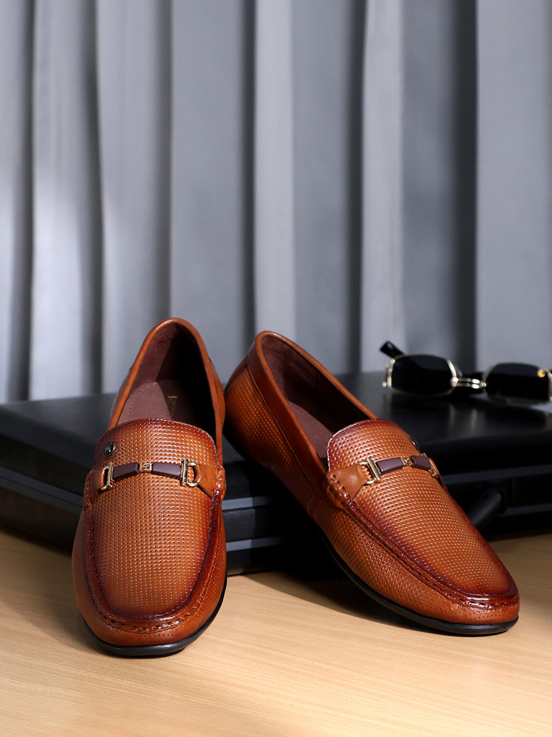 Men Tan Slip on Leather Loafers