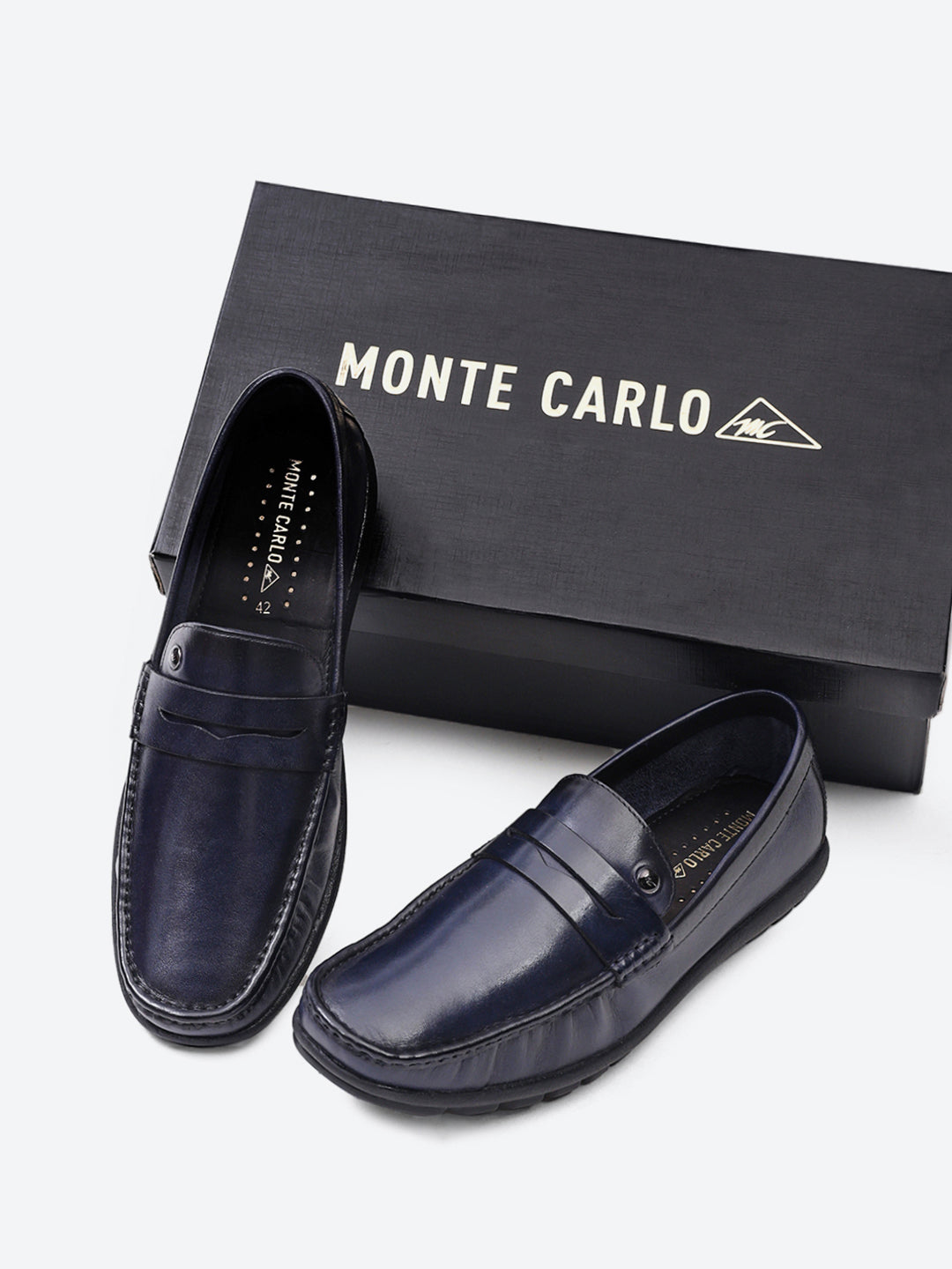 Men Navy Blue Slip on Leather Loafers