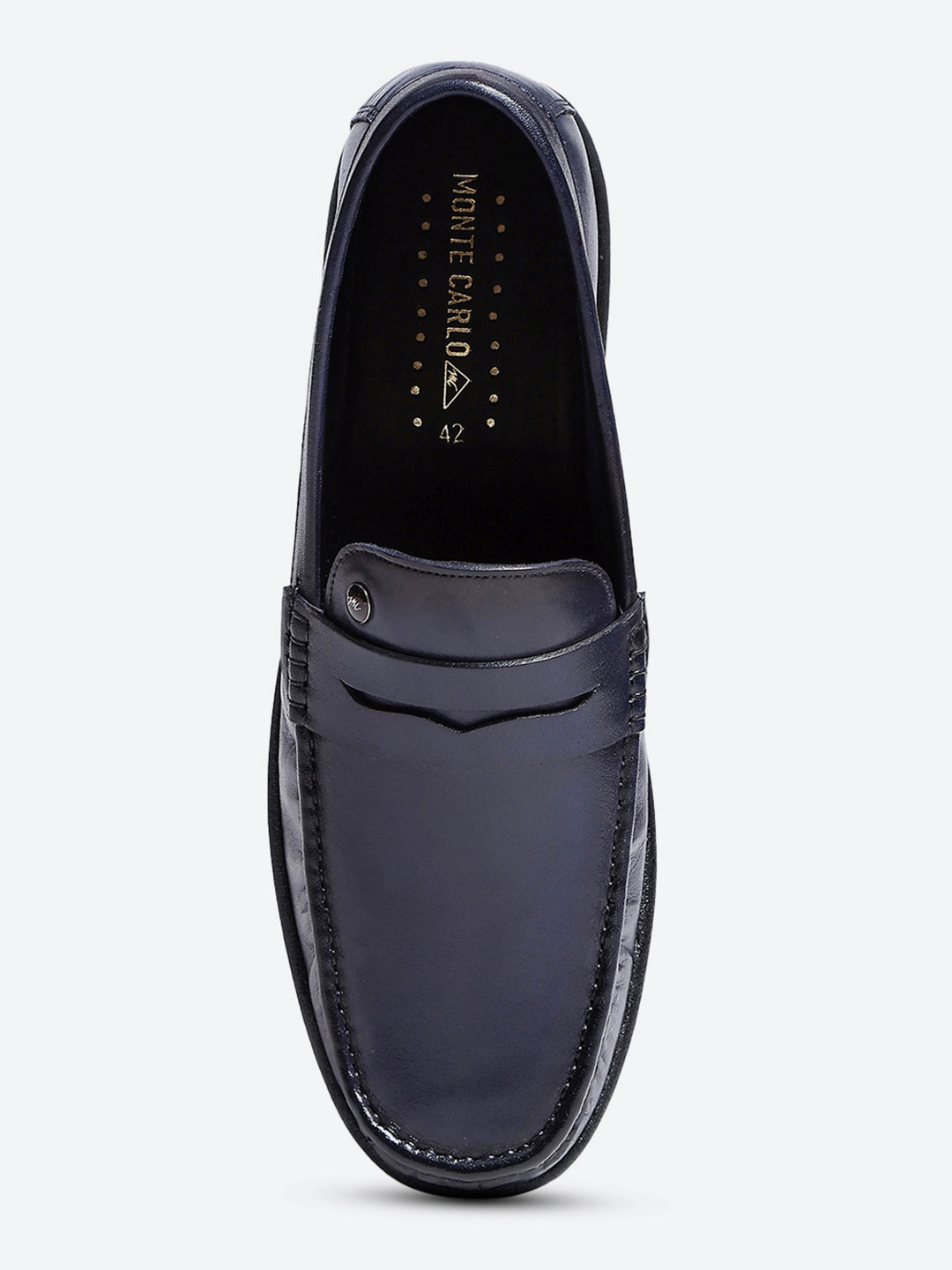 Men Navy Blue Slip on Leather Loafers