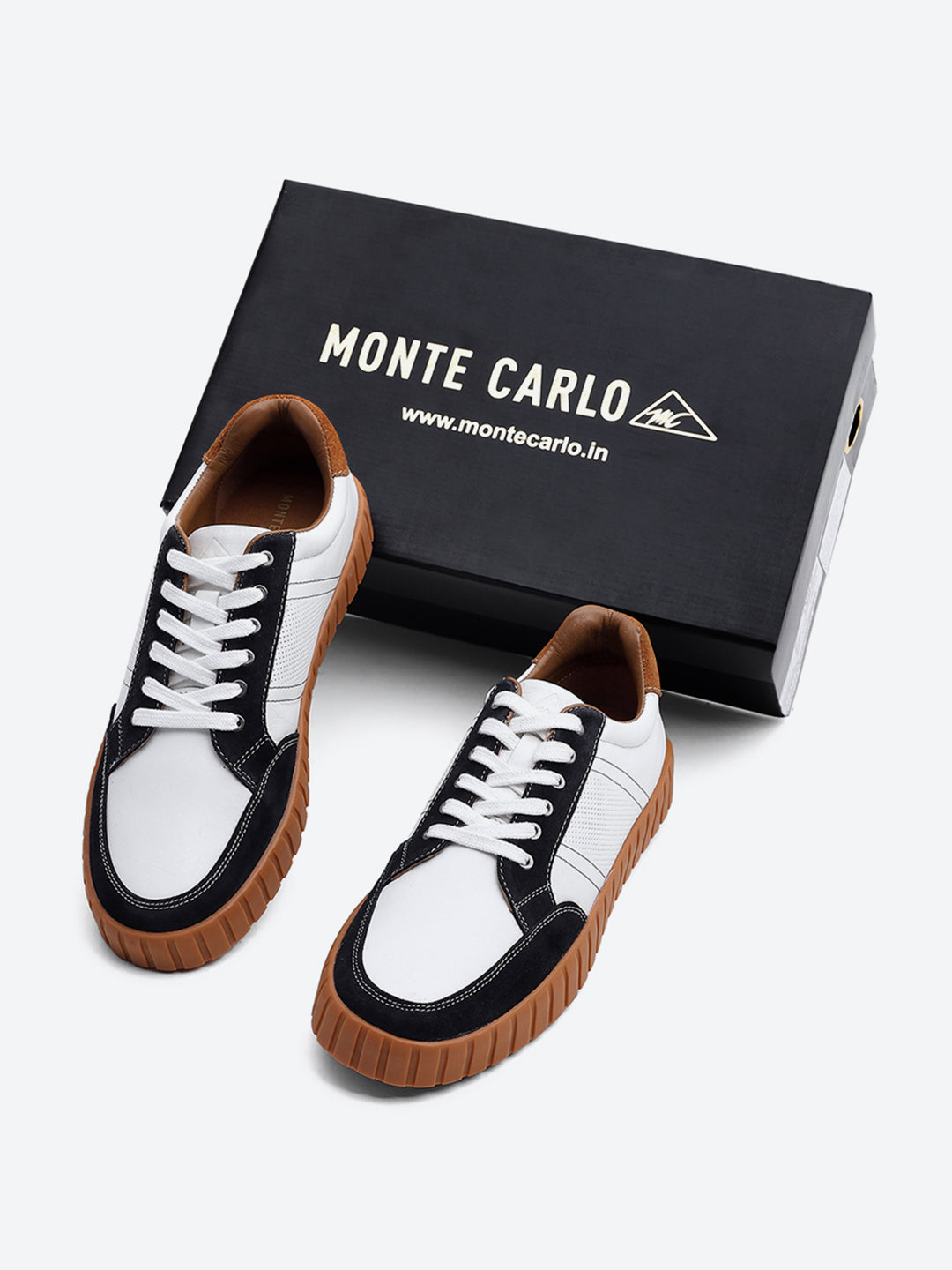 Men White Lace Up Genuine Leather Sneaker