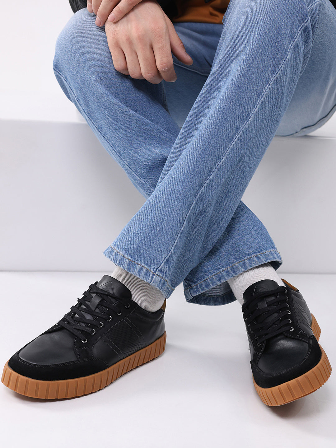 Buy Men Black Lace Up Genuine Leather Sneaker Online in India