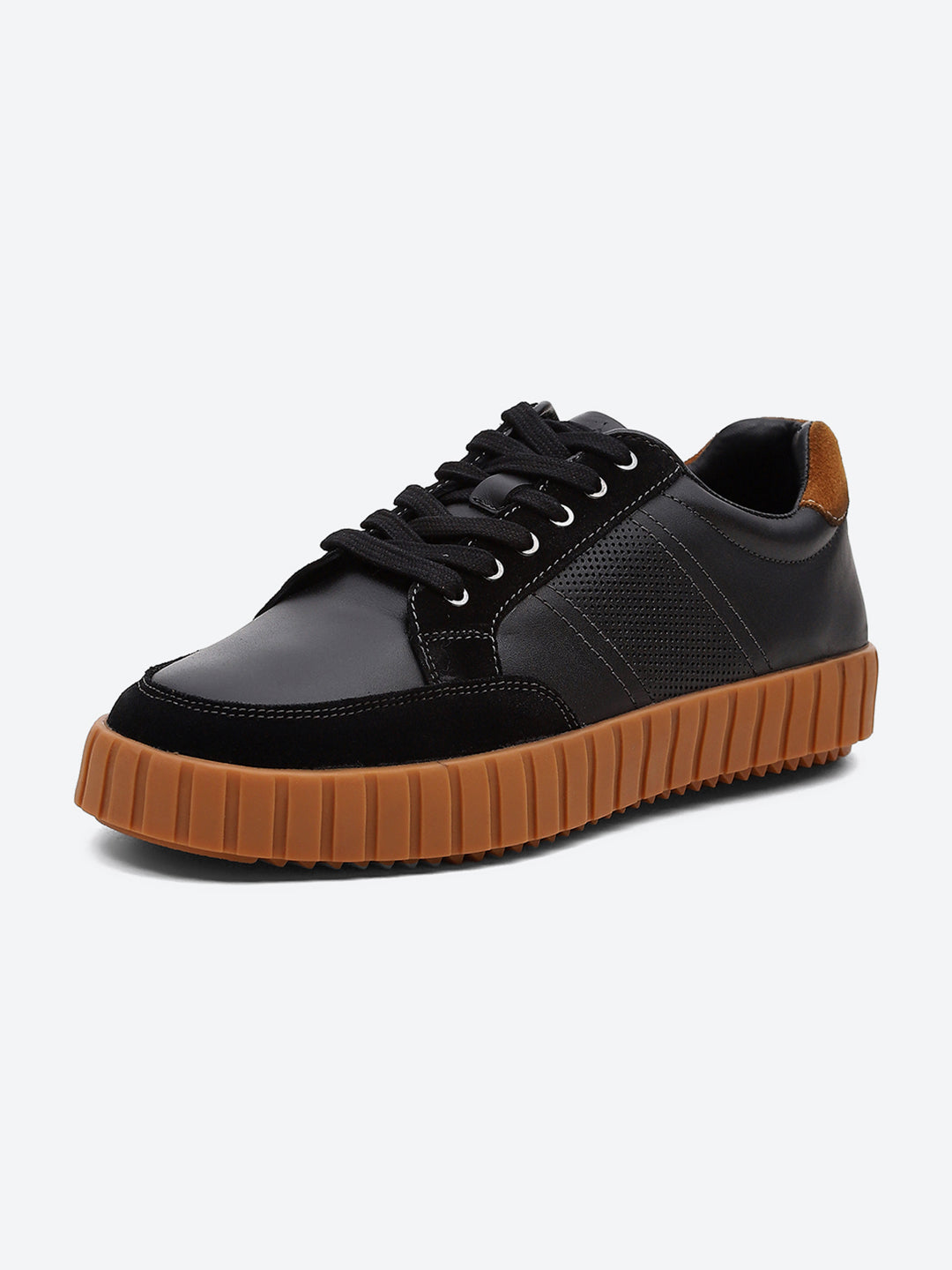 Buy Men Black Lace Up Genuine Leather Sneaker Online in India