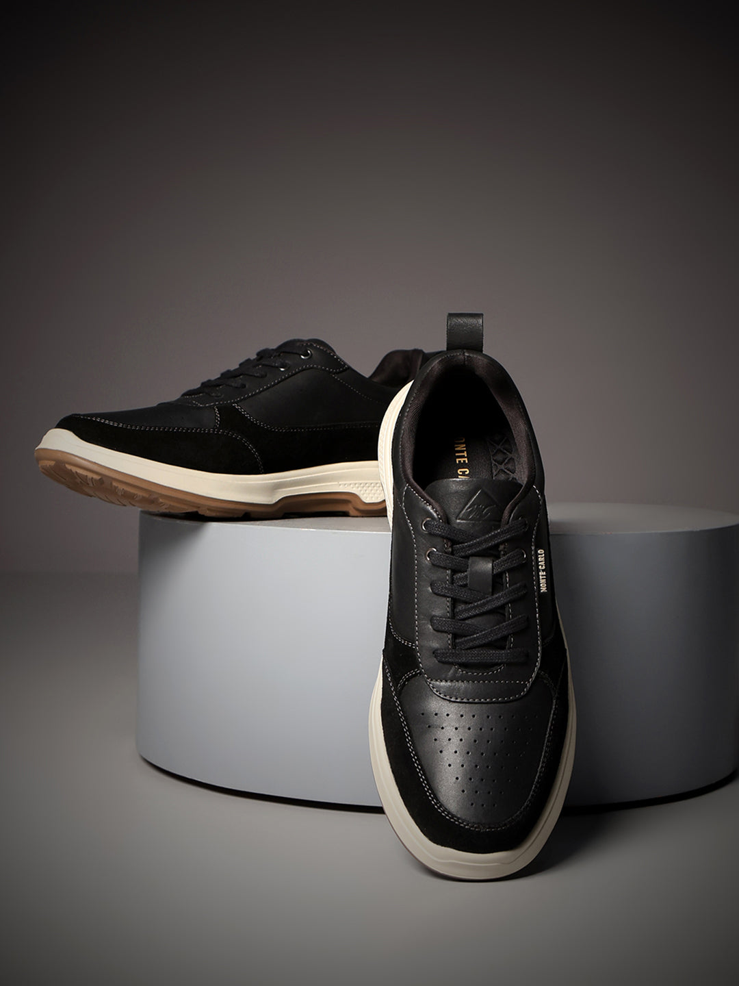 Monte Carlo Black & Taupe Comfort Casual Sneakers for Men