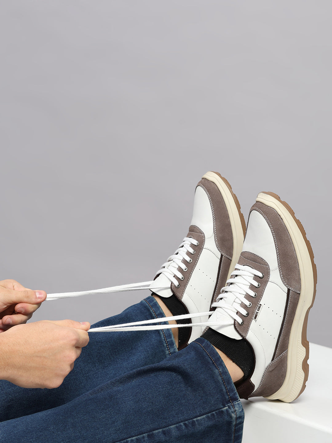 Monte Carlo White & Taupe Comfort Casual Sneakers for Men