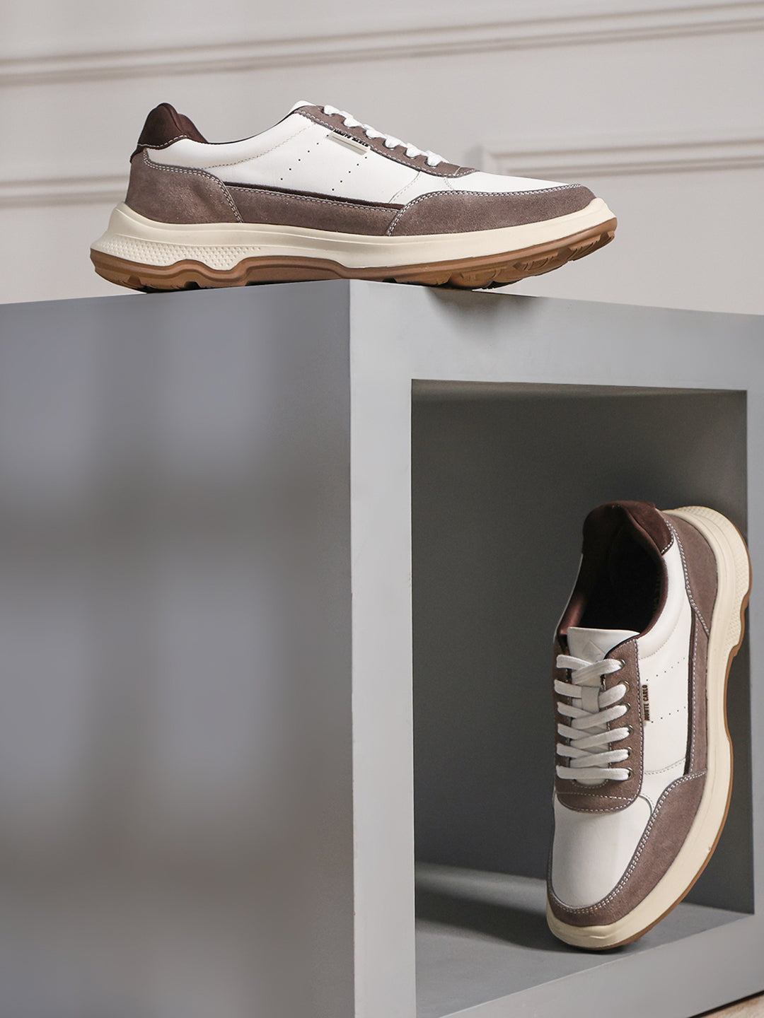 Monte Carlo White & Taupe Comfort Casual Sneakers for Men