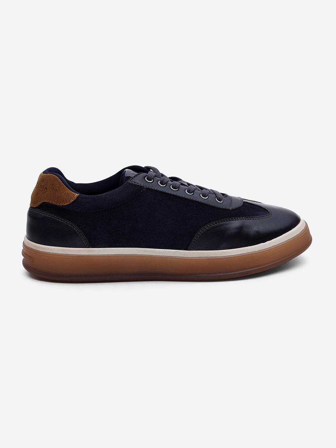 Men Navy Blue Lace Up Genuine Leather Sneaker
