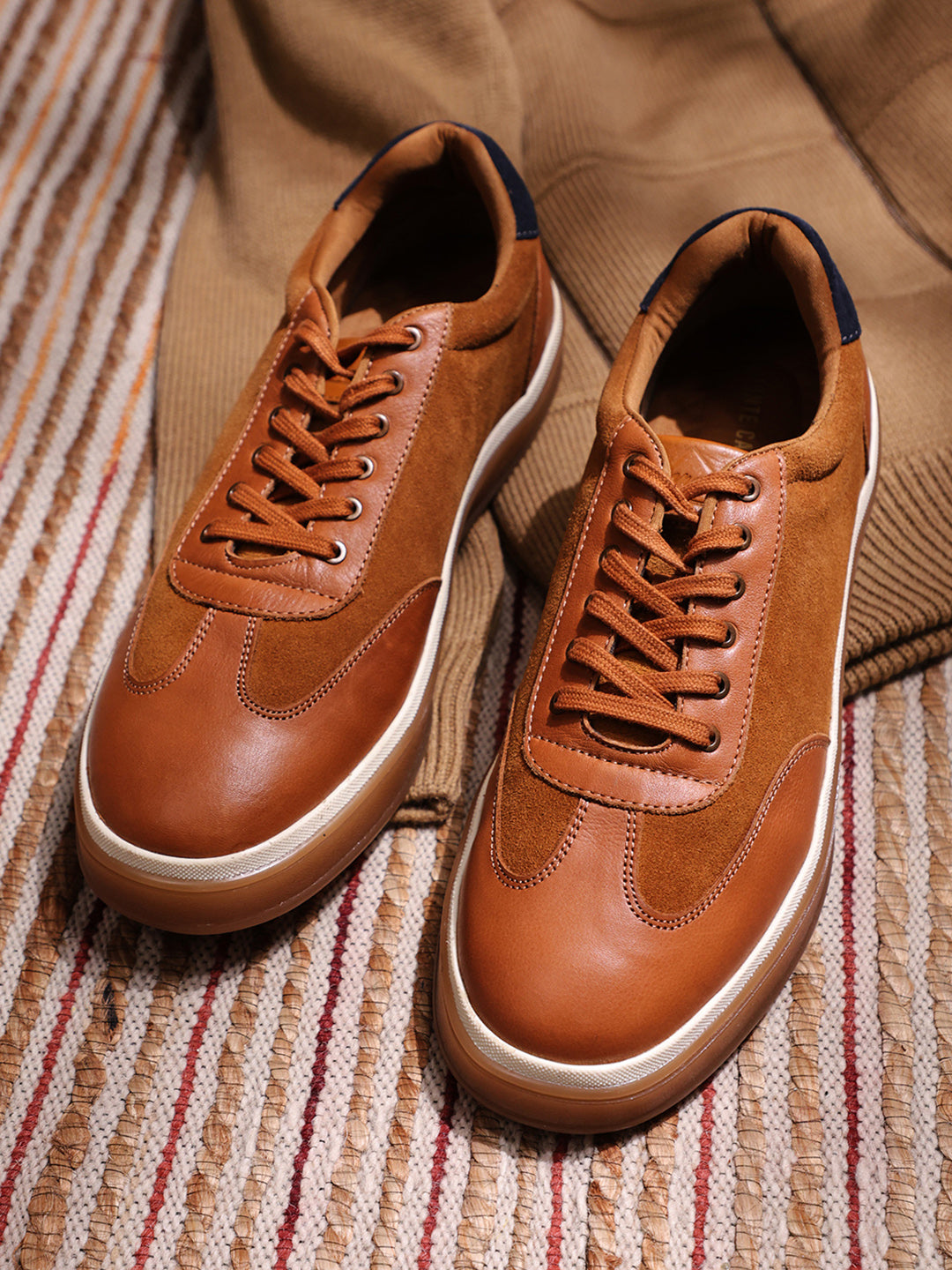 Men Tan Lace Up Genuine Leather Sneaker