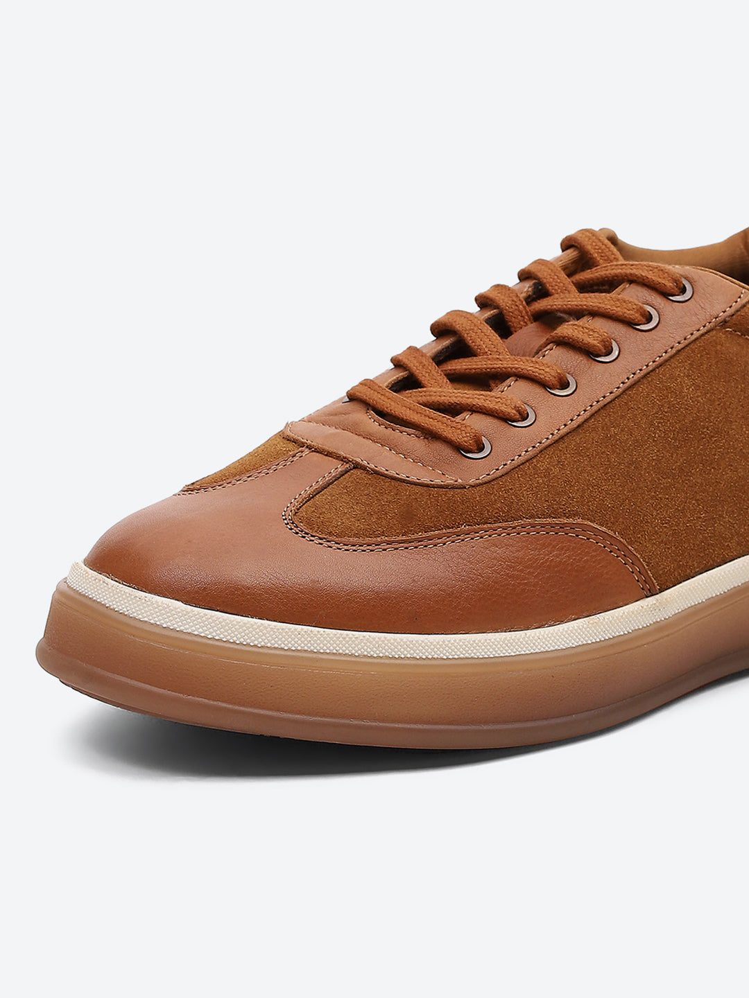 Men Tan Lace Up Genuine Leather Sneaker