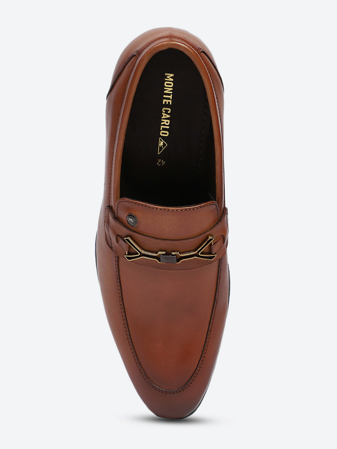 Men Tan Slip on Genuine Leather Horse-Bit Buckle Loafers