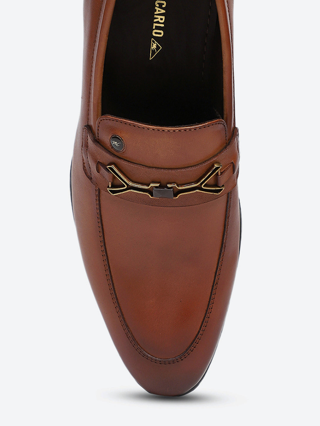 Men Tan Slip on Genuine Leather Horse-Bit Buckle Loafers