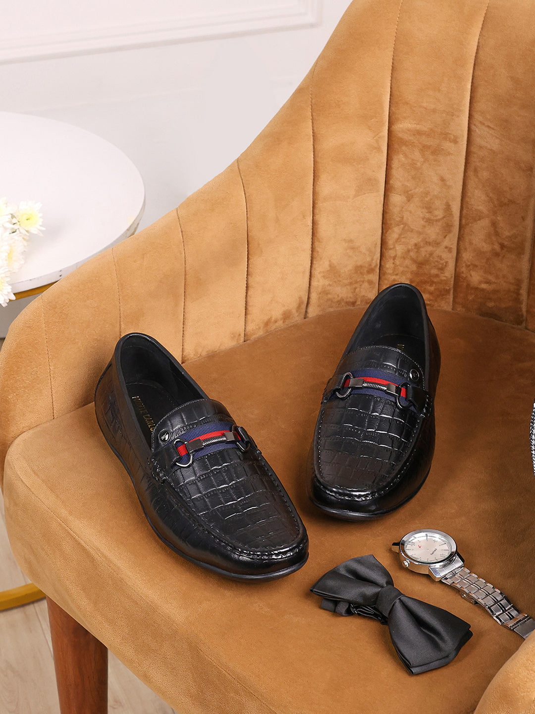 Men Black Slip on Leather Loafers