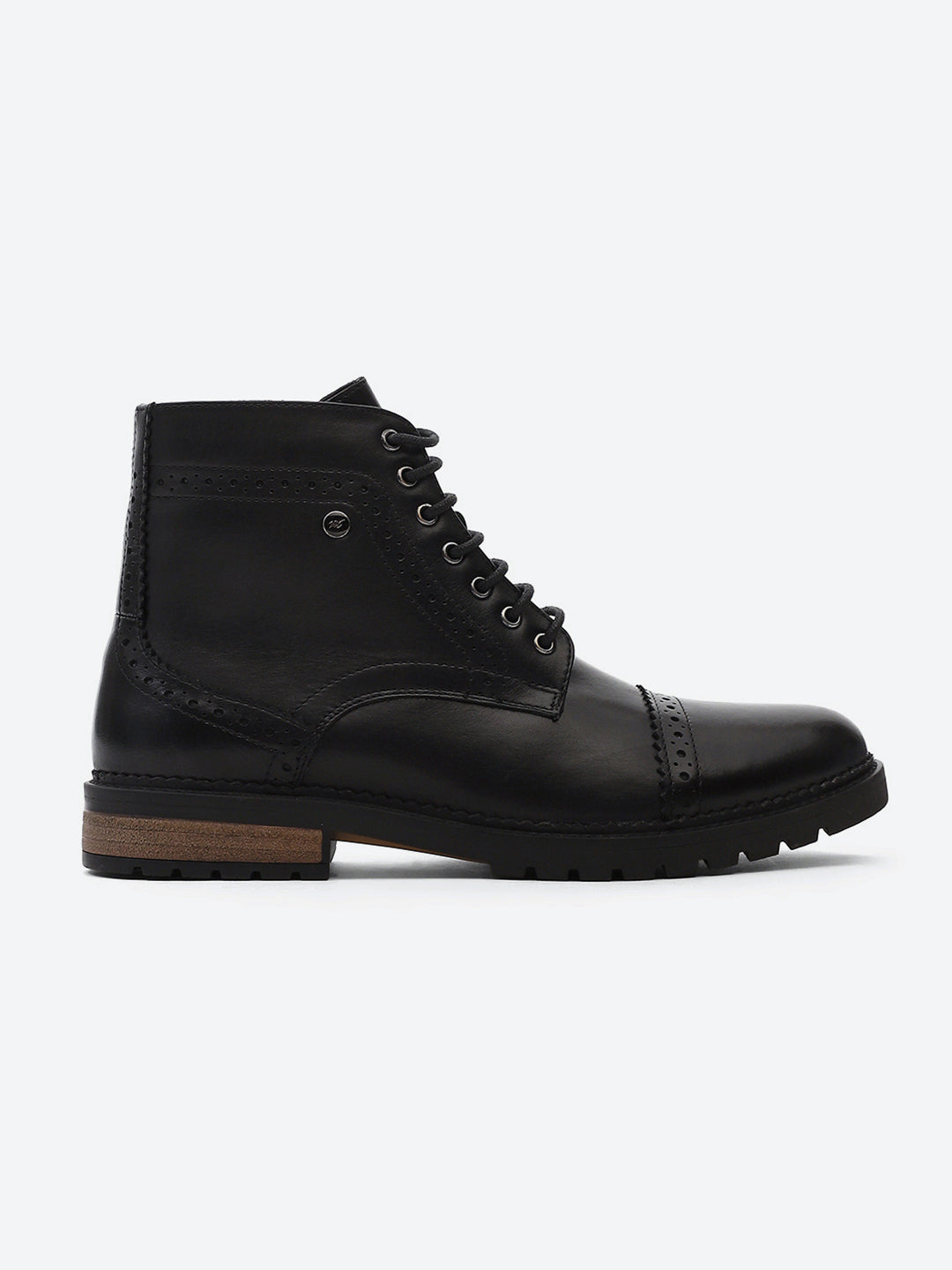 Men Black Genuine Leather Lace Up Boots