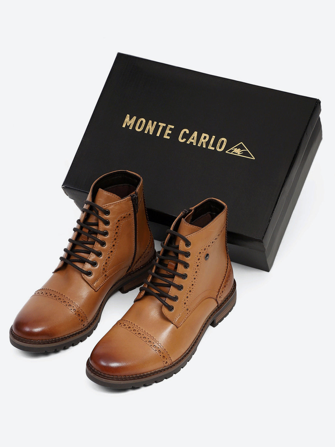 Men Tan Genuine Leather Lace Up Boots