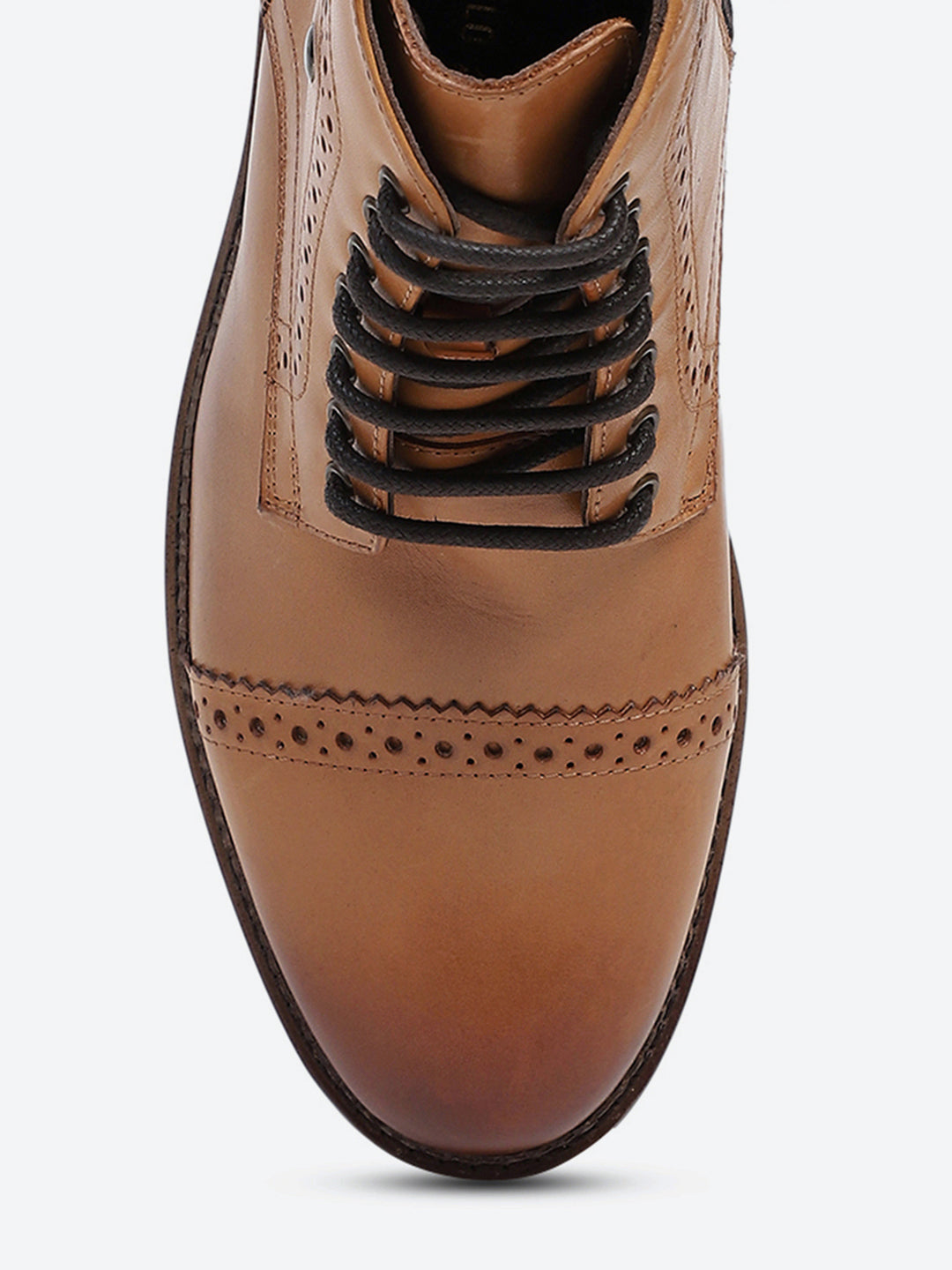 Men Tan Genuine Leather Lace Up Boots